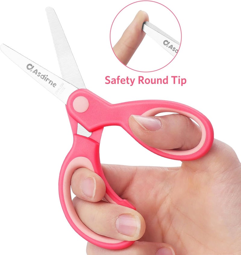 Asdirne Kids Scissors, Safety Children Scissors, Right-Handed, Stainless Steel Blades, Soft Grip, 3 Pack, Assorted Color, 13.5cm - Image 3